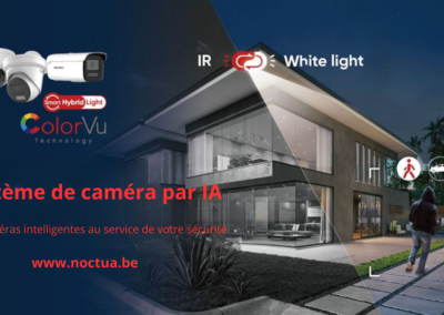 Système de caméra par IA avec technologie Smart Hybrid Light de Hikvision, installé par Noctua Security pour une surveillance optimale de jour comme de nuit